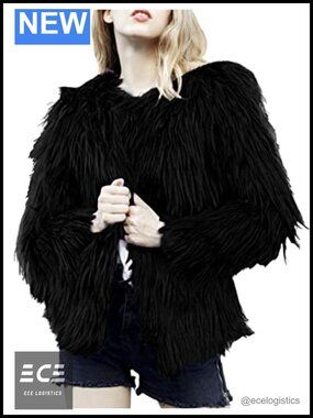 Faux Fur Coat Shaggy Open Front Cropped Jacket